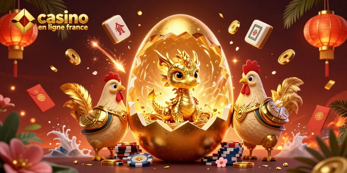 Profitez d'une expérience captivante sur un casino en ligne France avec un dragon doré et des jetons de poker.