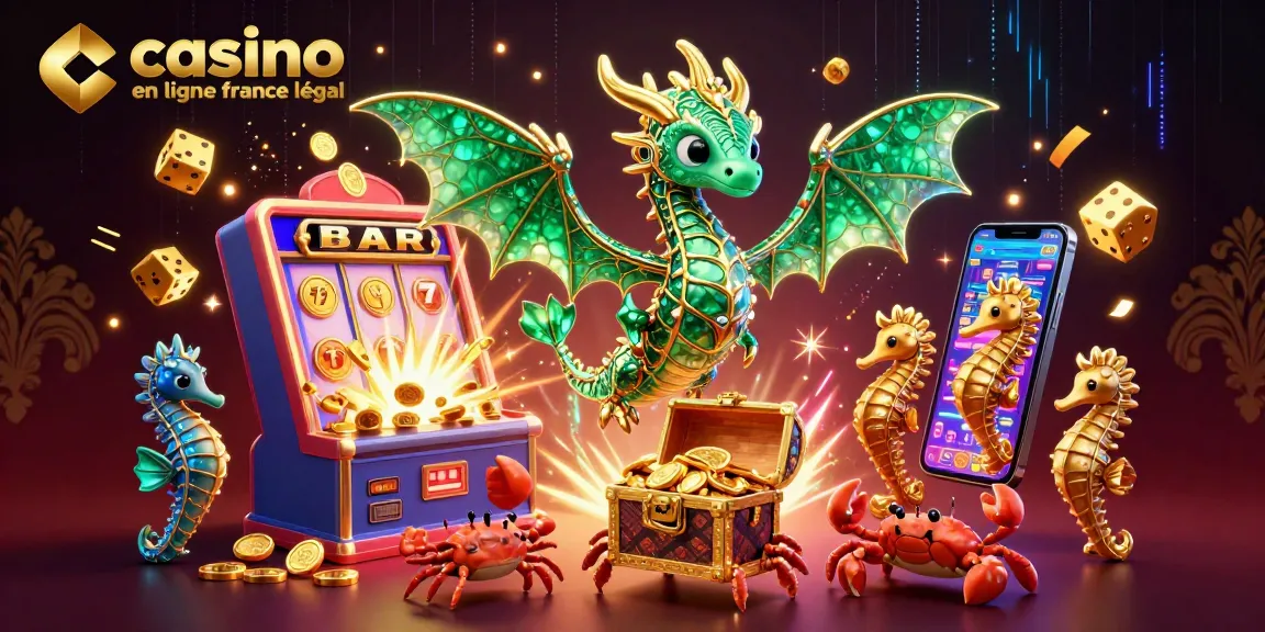 Casino en ligne légal France : découvrez une illustration de machines à sous et dragons marins.