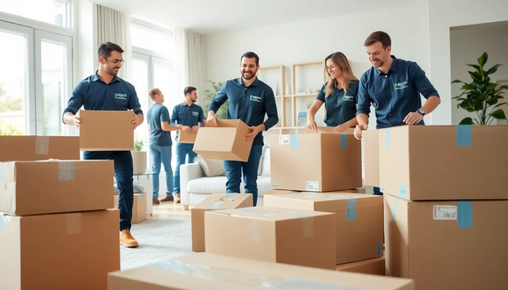Efficient Toronto moving services team packing in a bright living room to ensure smooth transitions.