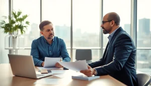 Engaging discussion on life insurance options between a consultant and client, emphasizing personal connection and trust.