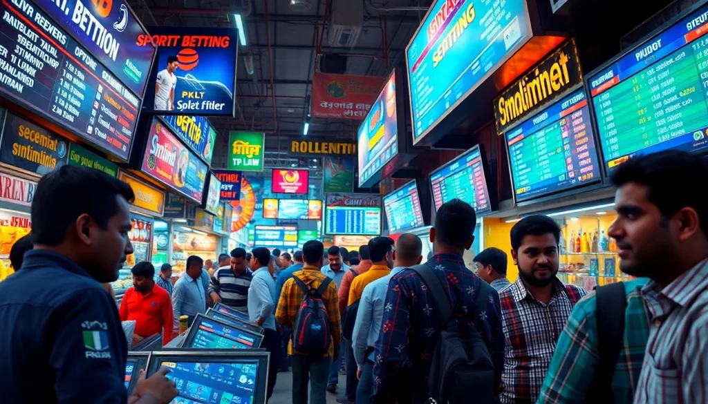 Engaging scene of sports betting in India showcasing vibrant market atmosphere.