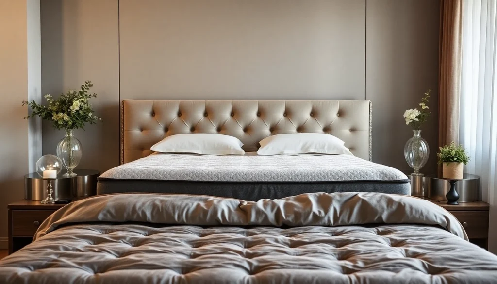 Materasso matrimoniale memory sul letto elegante, evidenziando il comfort e la qualità del riposo.