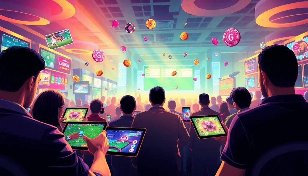 Engaging online gaming atmosphere with players using hm88.com for sports betting and casino games.