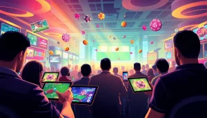 Engaging online gaming atmosphere with players using hm88.com for sports betting and casino games.