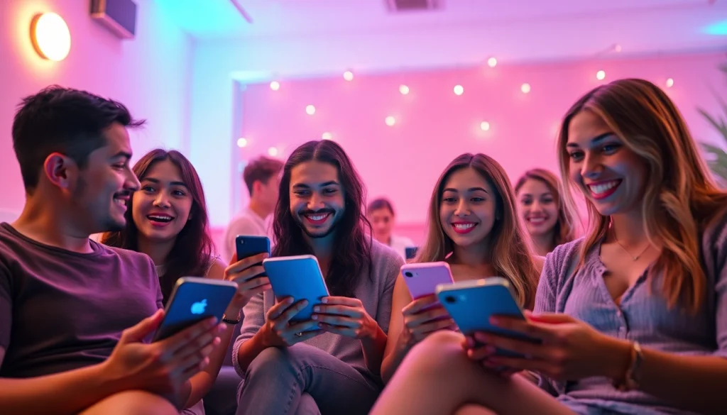 Engaging individuals in a lively sex chat online, showcasing connection and intimacy in a vibrant digital environment.