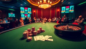 Engage in Bong da lu betting with a luxurious casino setup featuring poker chips and live scores.