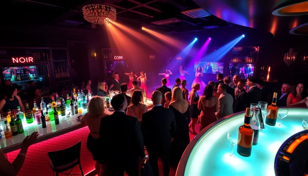 Dinner sxm scene at Club Noir showcasing vibrant nightlife with elegant guests and performers.