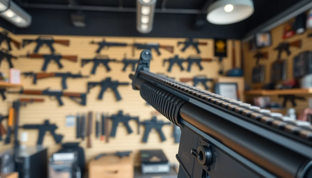 High-quality forced reset trigger for sale prominently displayed on an AR-15 at a gun shop.