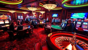 Engaging casino scene featuring ph22255 Link banners alongside vibrant roulette and poker action.