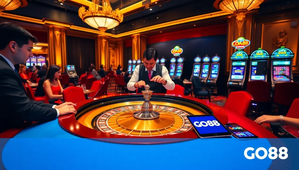 Players enjoy an exciting casino experience with GO88 at a roulette table.