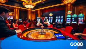 Players enjoy an exciting casino experience with GO88 at a roulette table.