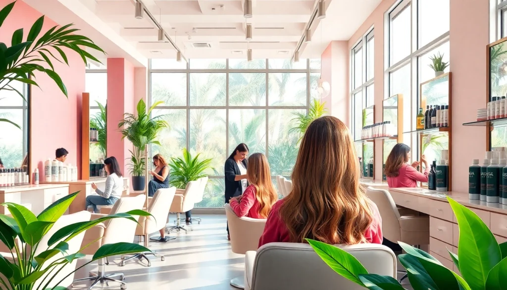Vibrant hair salon in San Diego, showcasing expert stylists and Aveda products.