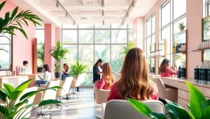 Vibrant hair salon in San Diego, showcasing expert stylists and Aveda products.