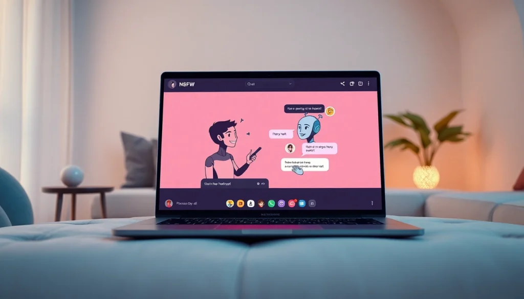 Engaging NSFW AI chat interface on a modern laptop in a stylish setting.