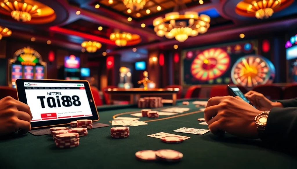 Exciting gameplay at a poker table representing https://taigo88.team/ with vibrant casino elements and strategic action.