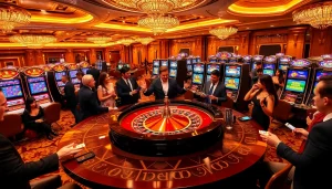 Experience the thrill of xin88 casino gaming with luxurious roulette tables and excited players.