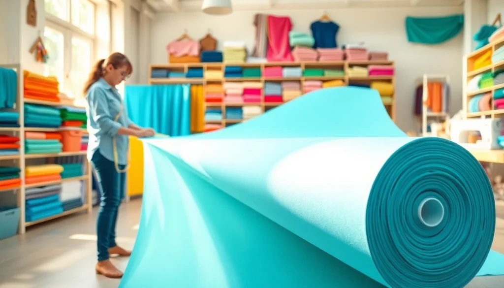 Met poplin katoen werkt een naaister in een kleurrijke textielstudio aan haar creaties.