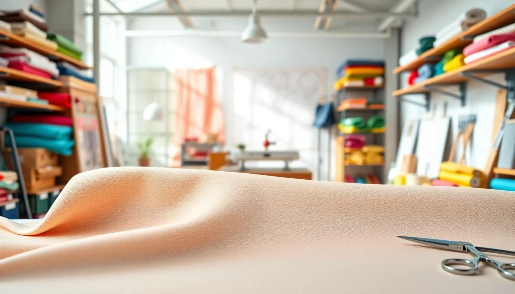 Verken moderne canvas stoffen met verschillende texturen en kleuren in een creatieve naaiwerkplaats.
