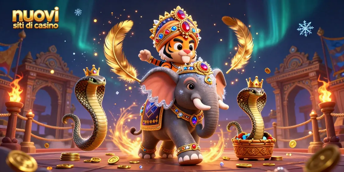 Visualizza nuovi siti di casinò in un'illustrazione affascinante con personaggi e monete dorate.
