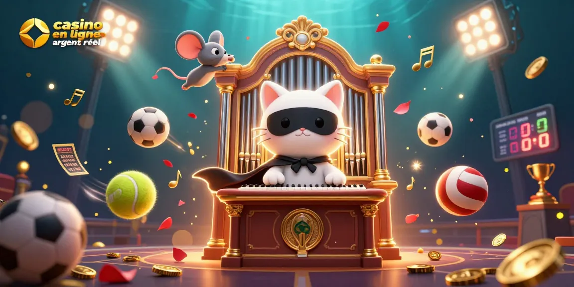 Jouez au casino en ligne argent réel avec des effets lumineux, un chat fantôme et des ballons sportifs.
