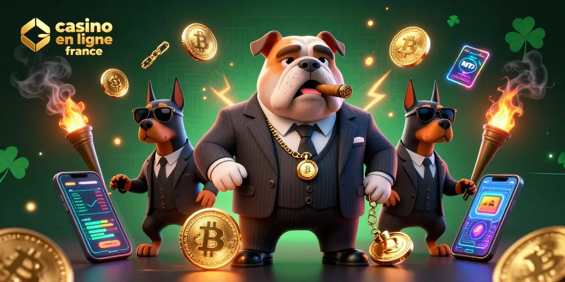 Faites l'expérience du casino en ligne France avec un bulldog mafieux et des Dobermans, illustrant le jeu.