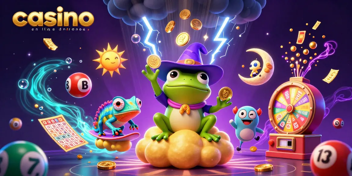 Jouez au casino en ligne France avec des illustrations animées de jeux d'argent et des éléments colorés.