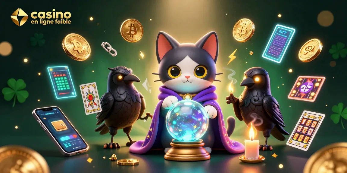 Jeux de casino en ligne fiable avec un chat mystique et des éléments de cryptomonnaie.