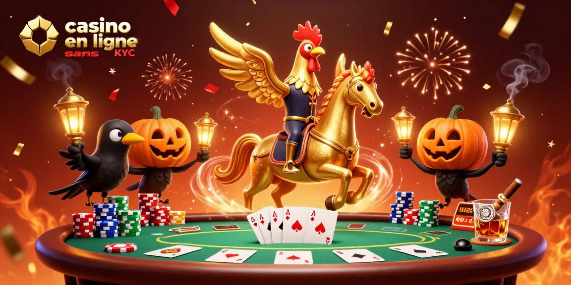 Jouer dans un casino en ligne sans KYC avec un coq doré, ambiance festive et éléments de poker