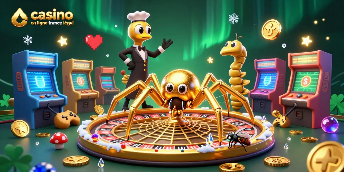 Pariez au casino en ligne légal France avec une araignée dorée et un croupier mille-pattes.