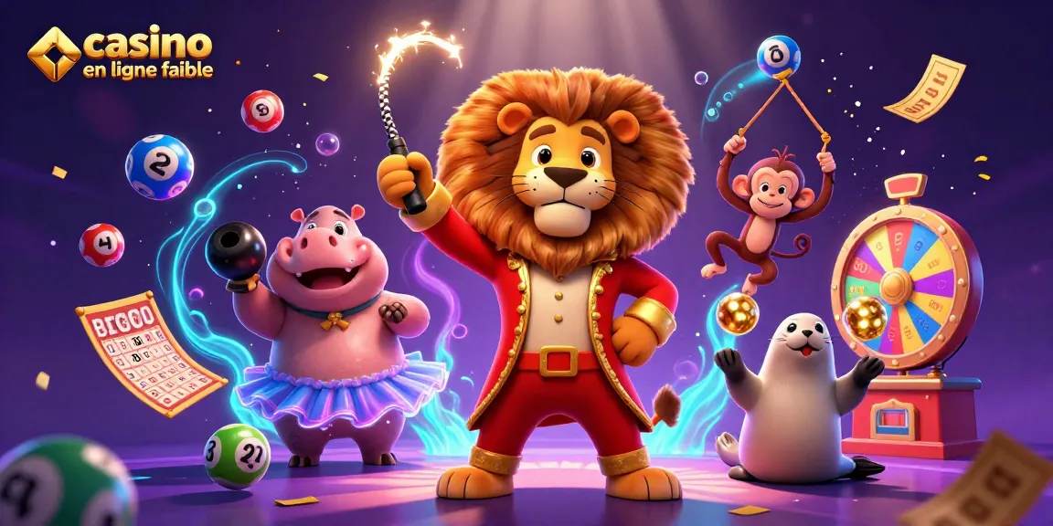 Jouez à des jeux de casino en ligne fiables dans une scène vibrante de fête avec des animaux de cirque.