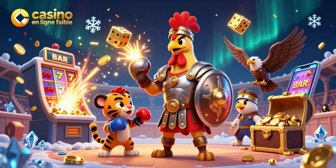 Visez les jackpots avec un casino en ligne fiable illustré par un coq gladiateur dans un colisée.