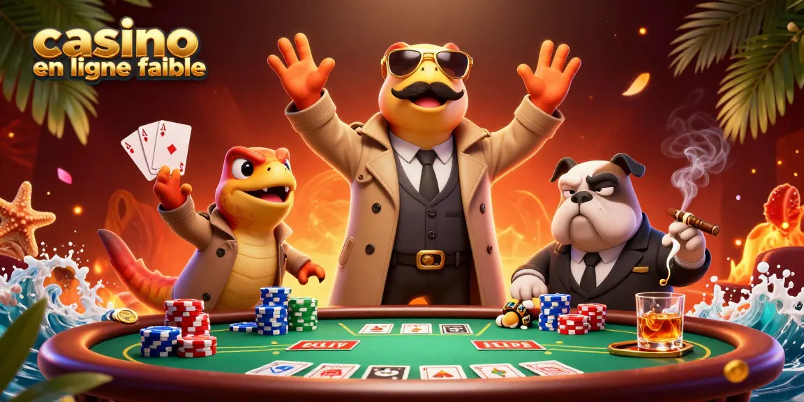 Les raptors en trench coat tentent d'entrer dans un casino en ligne fiable, entourés de jetons et de cartes.