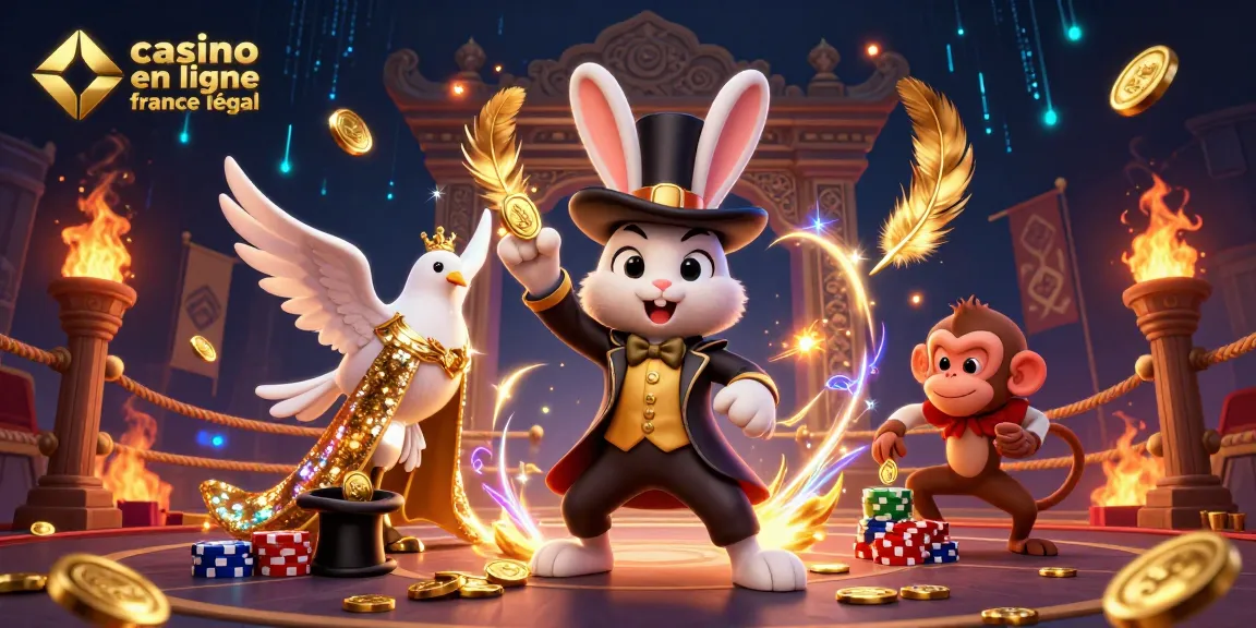 Illustration d'un magicien en 3D montrant ses talents au casino en ligne France légal, avec pièces d'or et effets magiques.