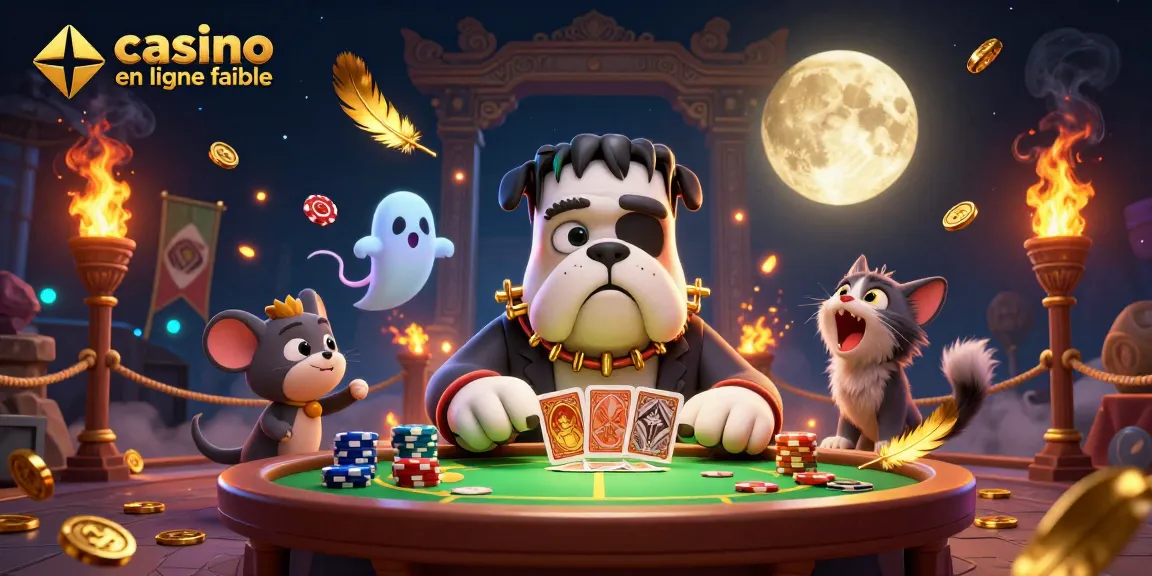 Faites le plein d'excitation avec un casino en ligne fiable où un bulldog Frankenstein distribue des cartes entouré de magie.