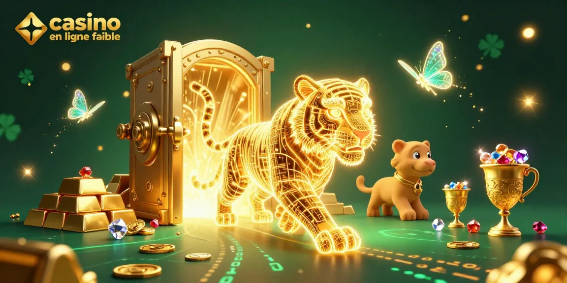 Explorez un casino en ligne fiable avec un tigre doré lumineux entouré de richesses scintillantes.
