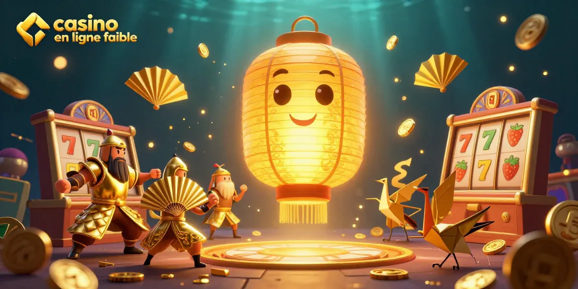 Jouer à un casino en ligne fiable avec une illustration représentant un esprit de lanterne dorée et des éléments de jeu captivants.