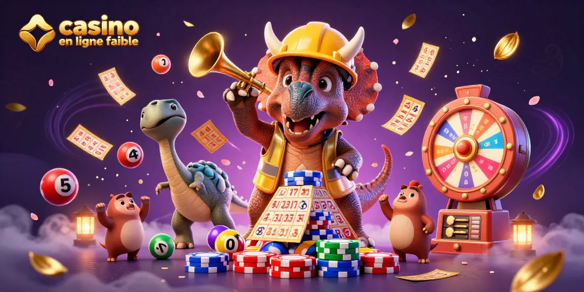 Découvrez un triceratops et des compys célébrant autour du thème du casino en ligne fiable.