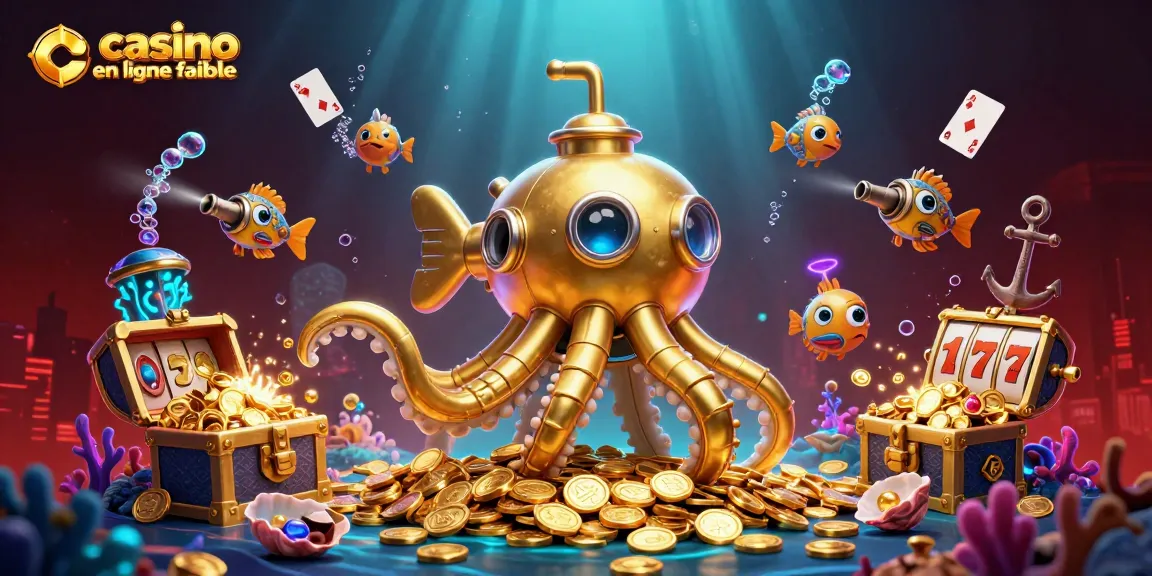 Illustration animée montrant un kraken sous-marin et des éléments de casino, typique d'un casino en ligne fiable.