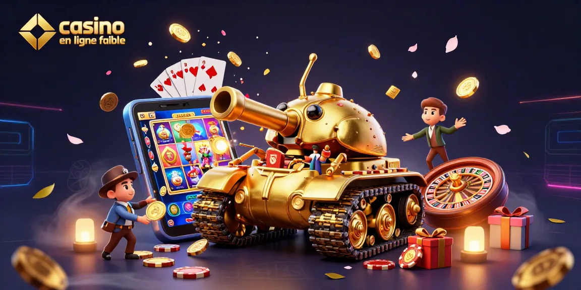 Appréciez le casino en ligne fiable à travers une illustration 3D dynamique avec un tank doré.