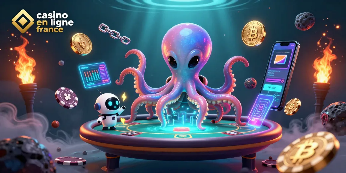 Jouez au casino en ligne France avec un octopus alien à une table de poker holographique.