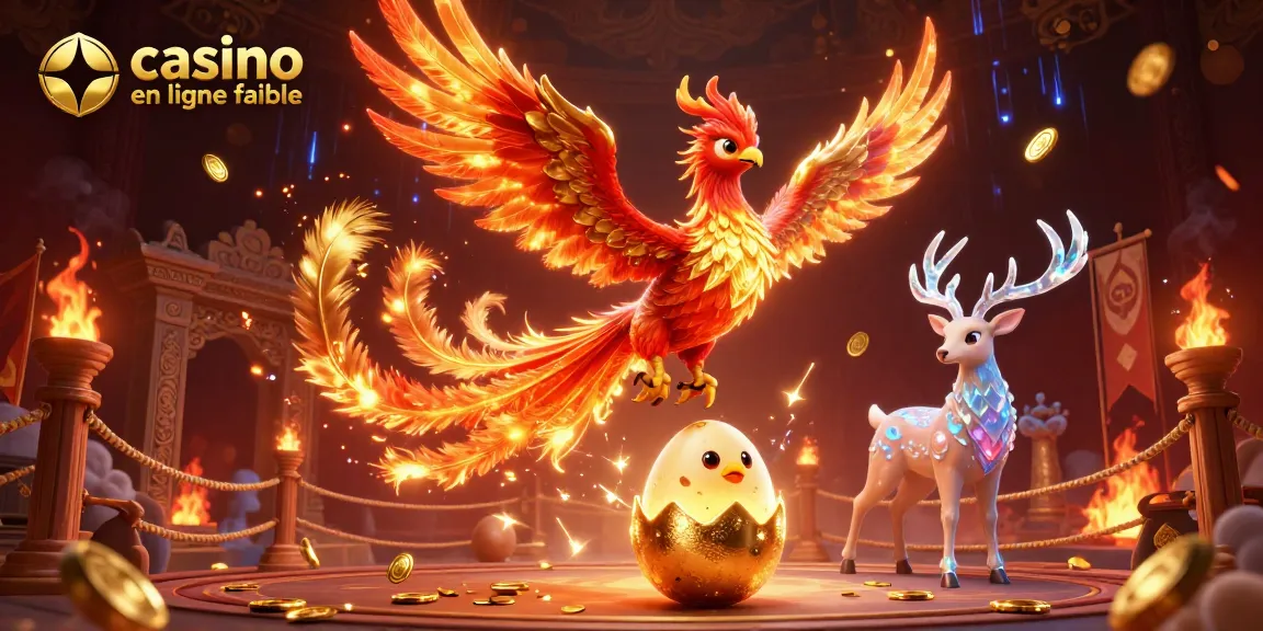 Découvrez un monde de jeux passionnants avec "casino en ligne fiable", mettant en scène une magnifique phoenix et des éléments de jeu captivants.
